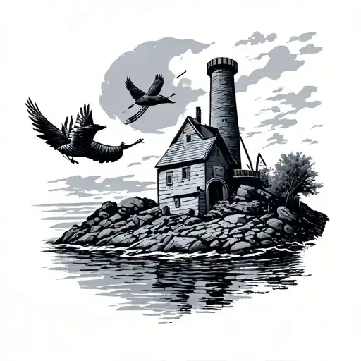 Cornish Theme With A Tin Mine With A Cornish Choigh Flying