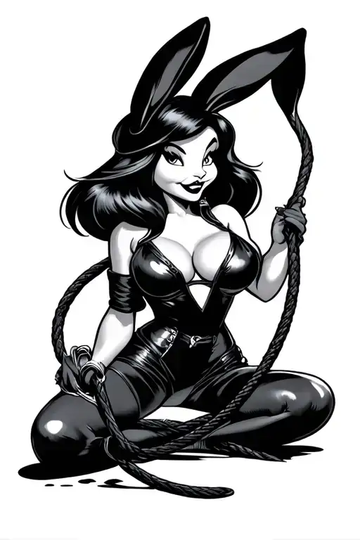 Jessica Rabbit Cartoon From Loony Tunes Rolling Up A Bullwhip In Her Hands In Black Sexy Leather