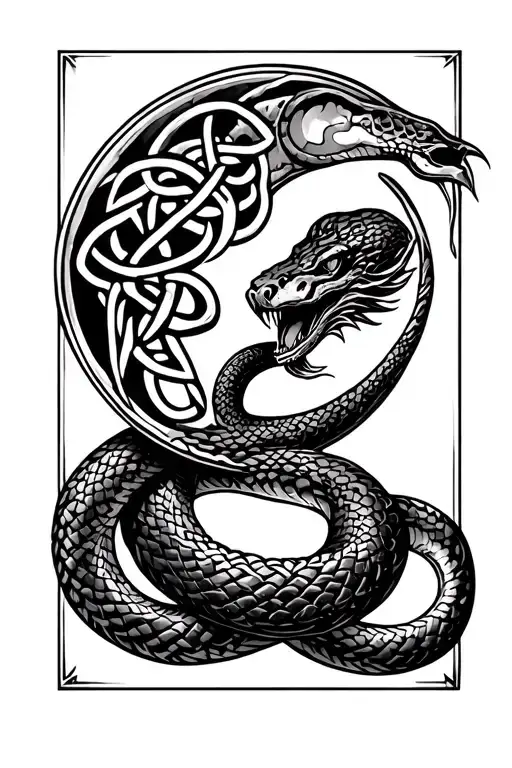 Moon With Snake And Celtic Design Incorporating Elements