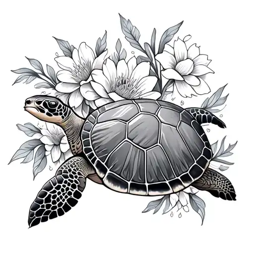 Sea Turtles And Flowers Intertwined
