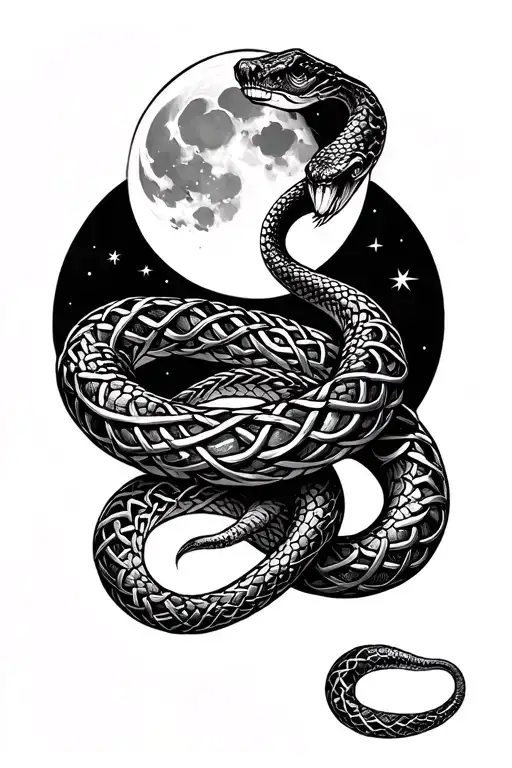 Snake With Celtic Knots As Scales With Moon In Background