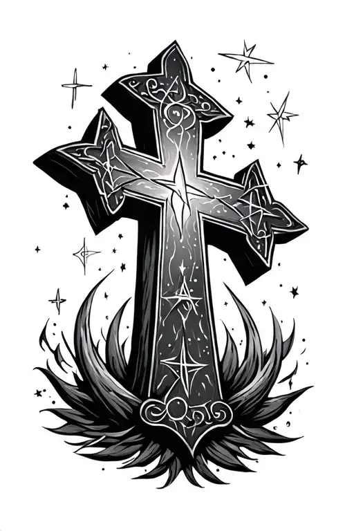 Orthodox Cross In Front Of The Southern Cross Star Constellation