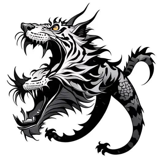 Dragon With Tiger Roaring
