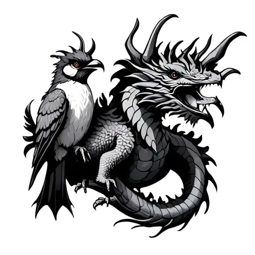 Welsh Dragon And Kiwi Bird Perched