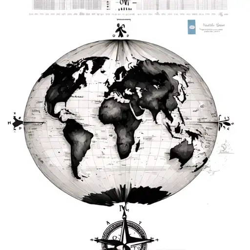 World Map With Chart Graph And Compass