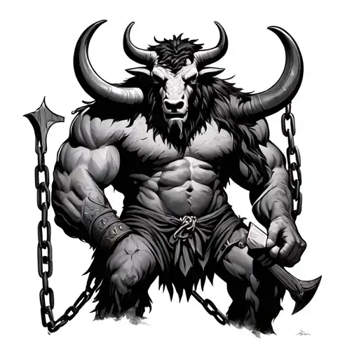 Minotaur With Broken Chains Holding Hatchet