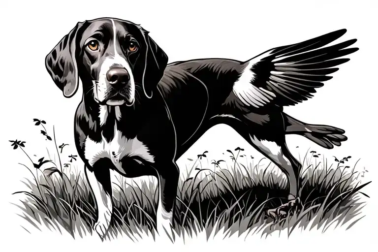 Side View German Shorthair Pointer In A Field Pointing Bird Neo Trad Design