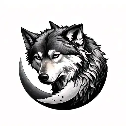 Wolf And Moon Merging Together