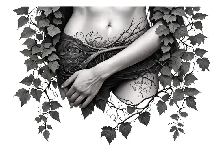 Ivy That Runs Along The Right Side Of The Torso To The Thighs And In Between There Are Veins