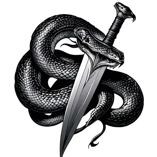 Broke Upside Down Sword Wrapped With A Snake