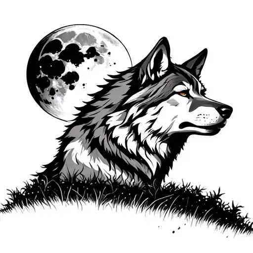Wolf Stares At Moon On A Hill