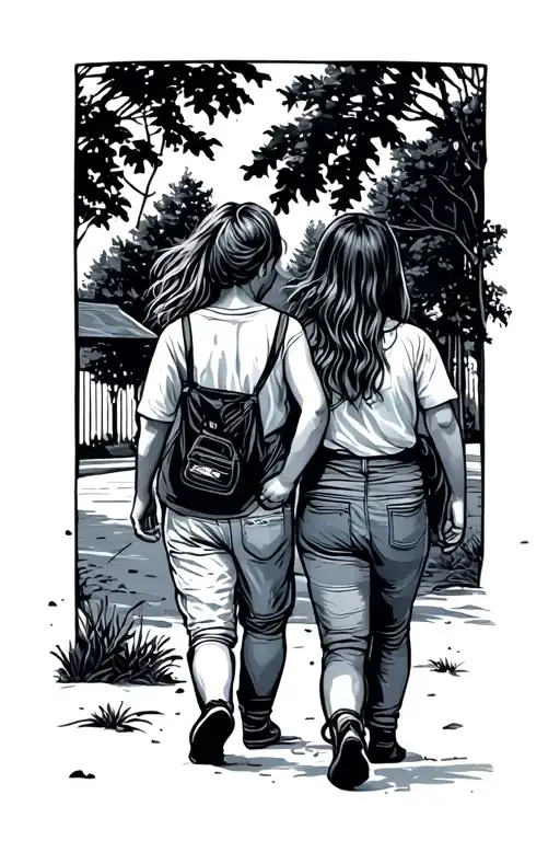 A Father And Two Daughters Walking Away