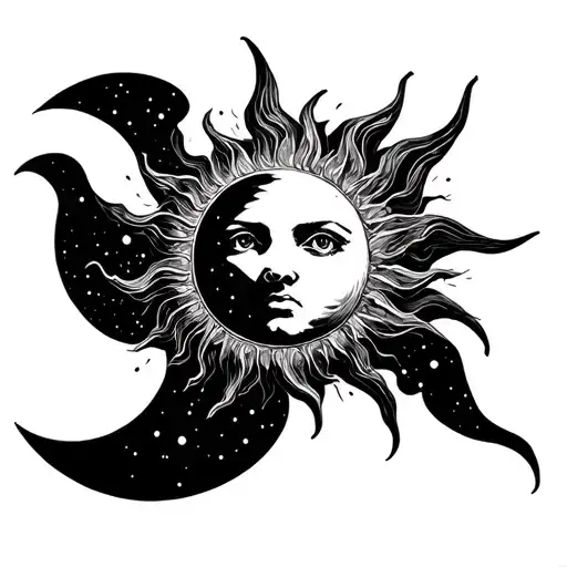 Sun With The Moon Wrapped Around It Luminous Points Of Small