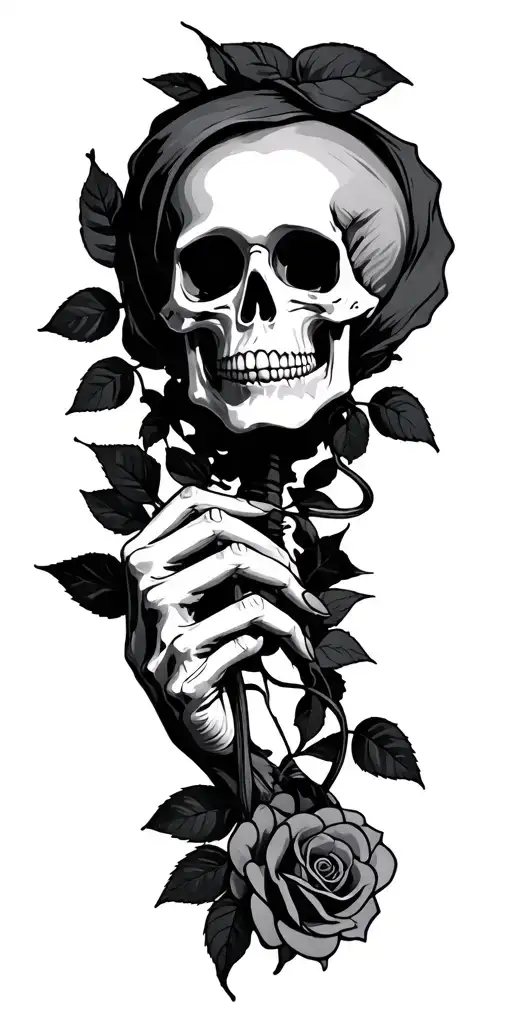 Bad Girl Skeleting Hand Holding Cain Rose