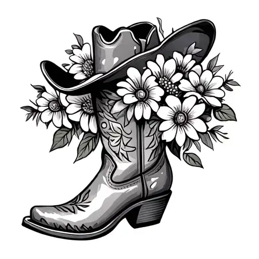 Yeehaw And Cowboy Boot Filled With Flowers