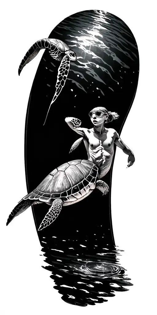 Swimmer And Turtle