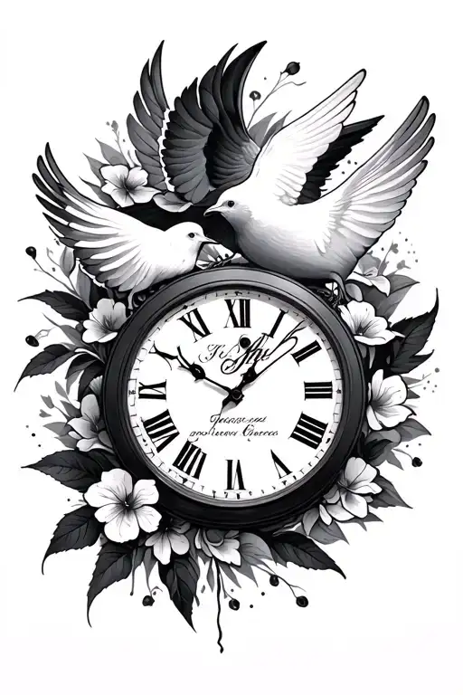 Clock And Dove Tattoo idea