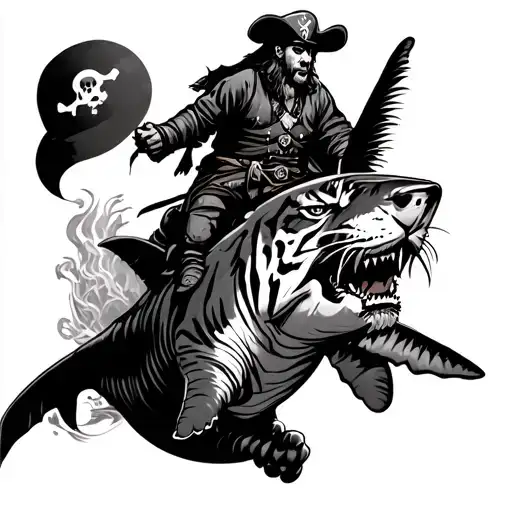 Pirate Riding Tiger Shark Jumping