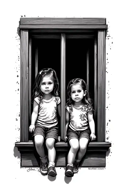 2 Little Girls Looking Out A Window