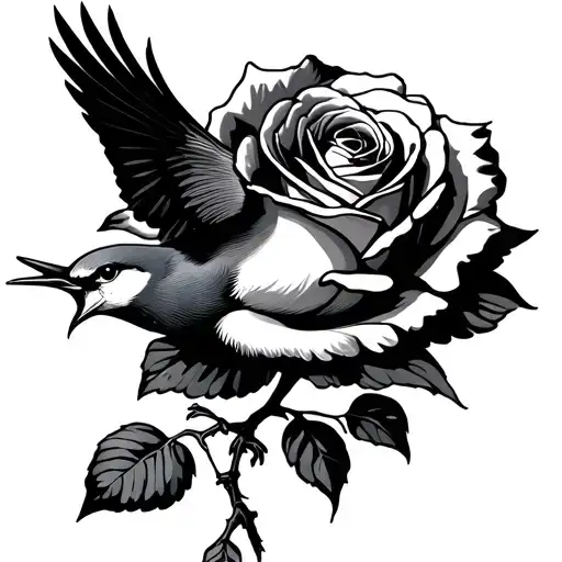 Lark Flying Over A Rose Intertwined