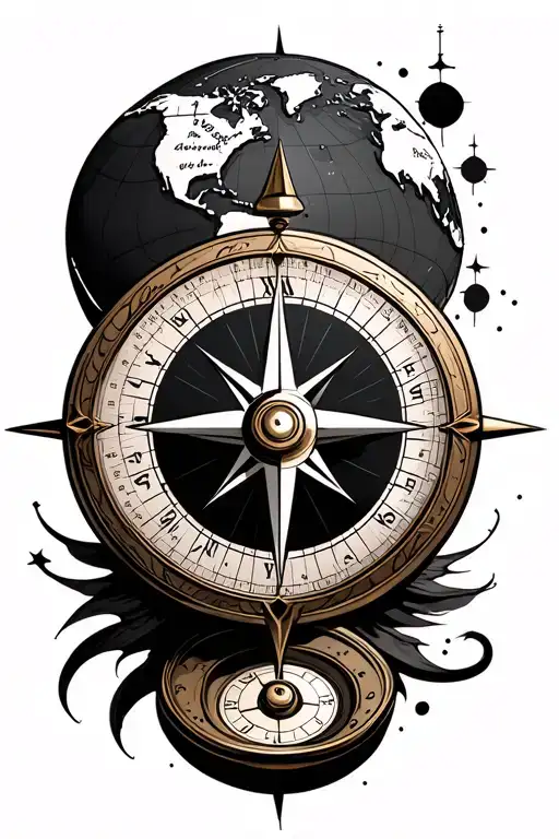 Compass With A Clock And World Map Leading
