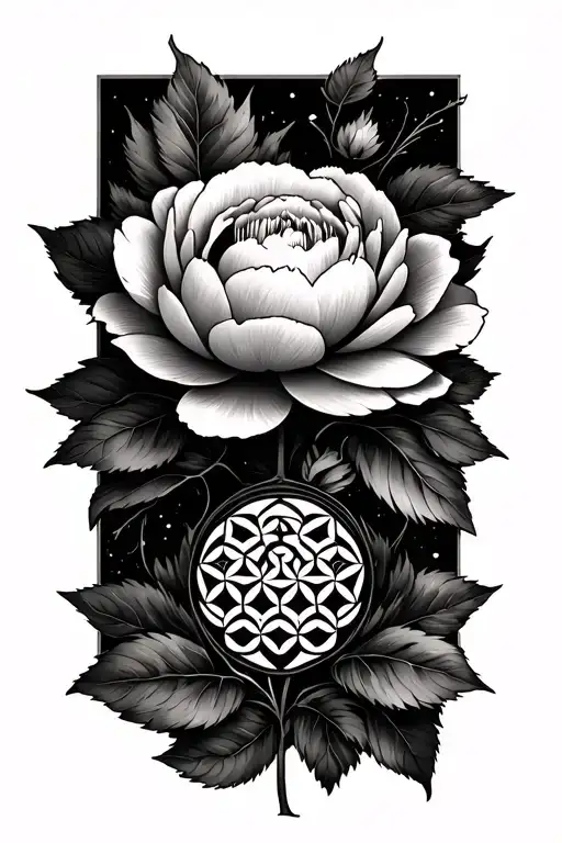 War Mining With Peony And The Pattern Of A Flower Of Life