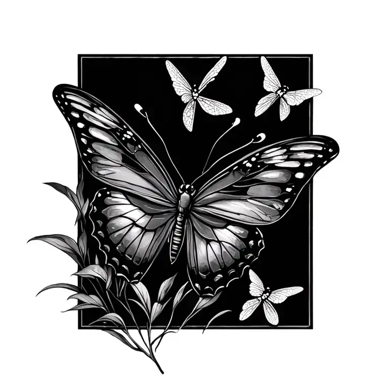 Butterfly And Dragonfly Flying