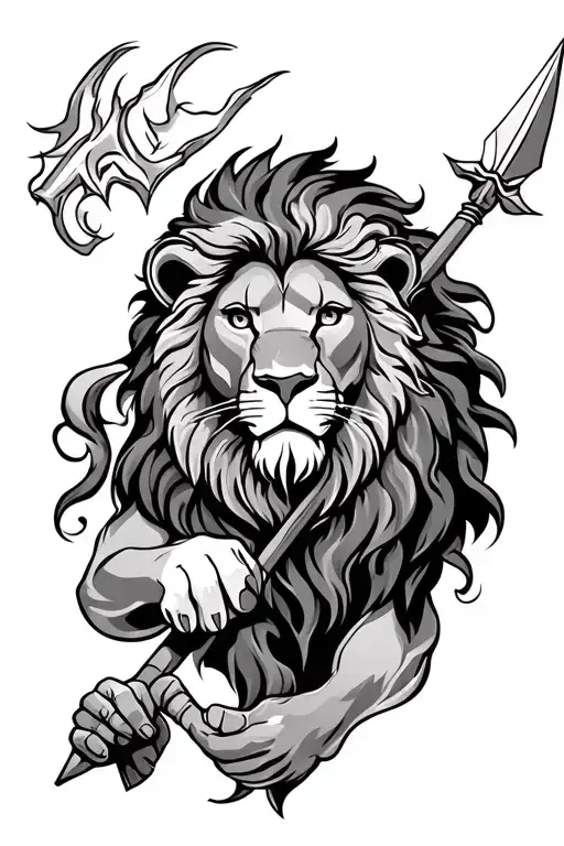 Lion And Spear Being Held The Lion