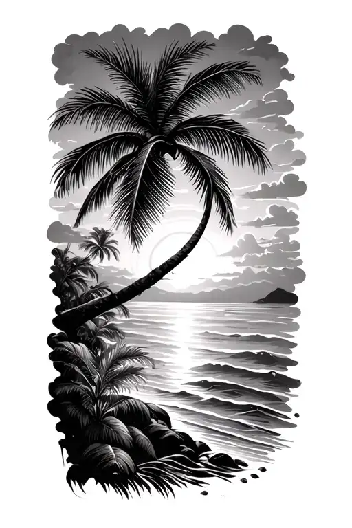 Palm Tree With Sunset Scene