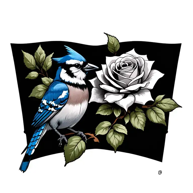 Blue Jay Holding Rose