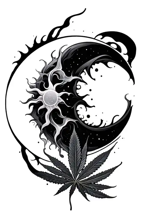 Sun Moon Marijuana Intertwined Smoky