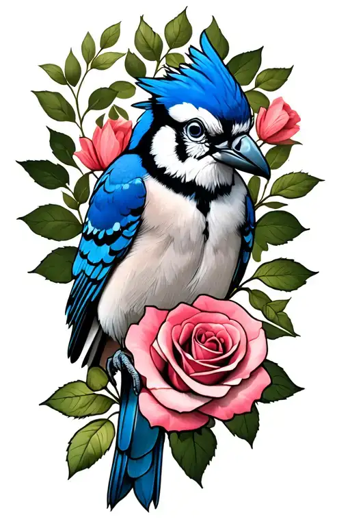 Blue Jay Holding Rose