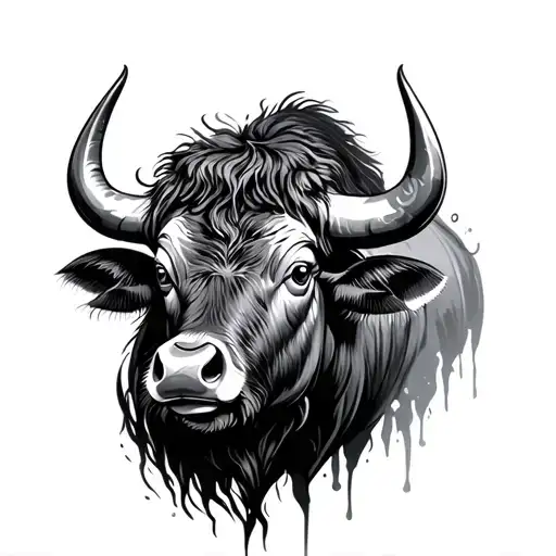Line Art Water Buffalo Head