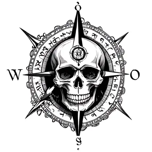 Trishool With Compass Skull And Sanskrit Shloka With Artwork