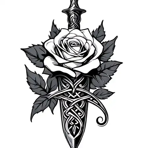 Celtic Love Knot Dagger With One Rose Intertwined