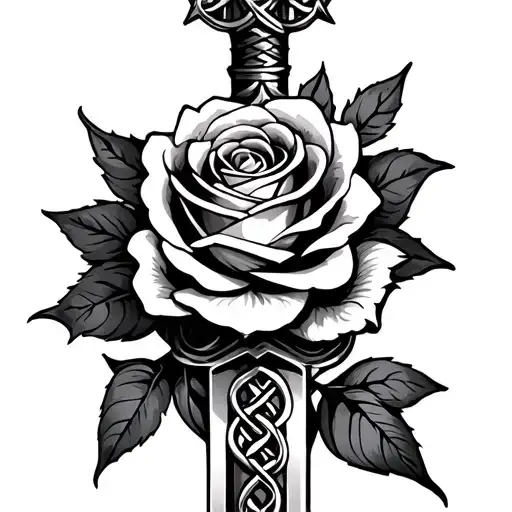Celtic Love Knot Dagger With One Rose Intertwined Feminine