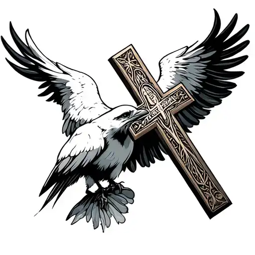 White Crow Holding A Orthodox Cross