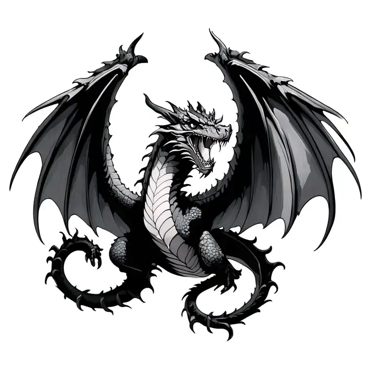A Dragon Tattoo Open Wings