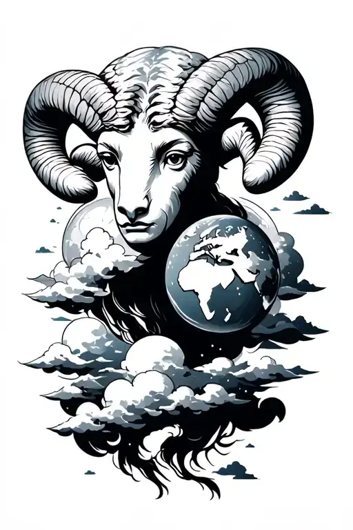 Aries Zodiac Sign With Clouds And Compus World Travel