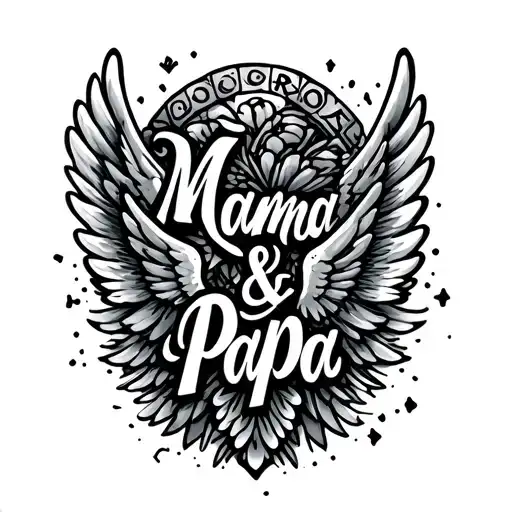 Mama And Papa Text With Wings Spread