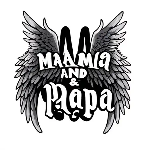 Mama And Papa Text With Wings Spread