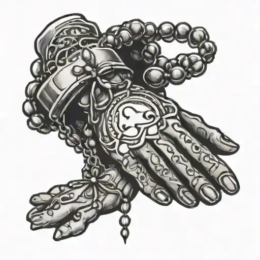 Pray Hands With Rosary Beads