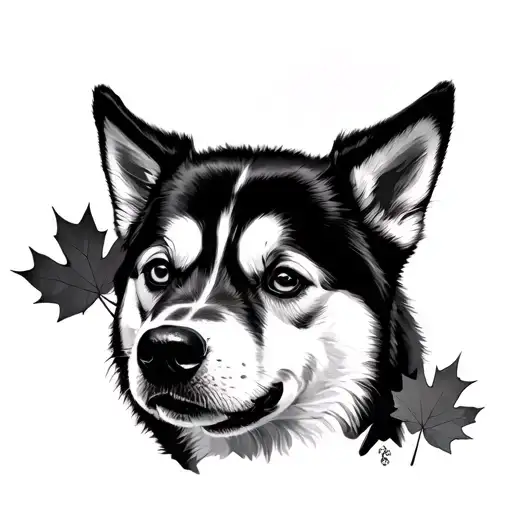 Husky Maple Leaf And Puppy Tattoo idea