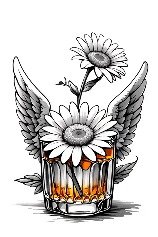 Whiskey Glass Cigarette Daisy Flower Angel Wings