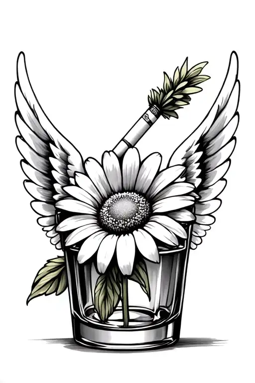 Whiskey Glass Cigarette Daisy Flower Angel Wings