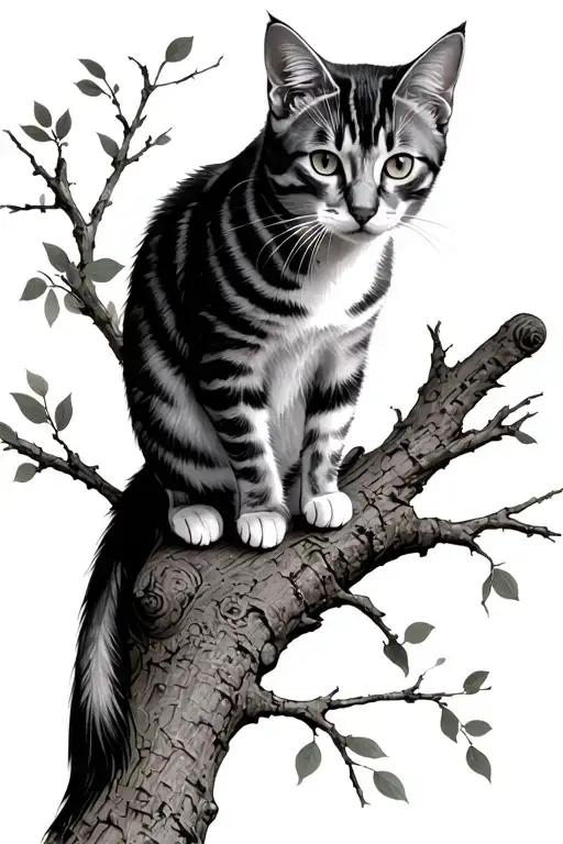 Skinny Cat On Tree Branch Representing