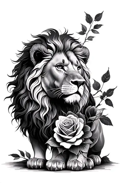 Lion And Roses Intertwined