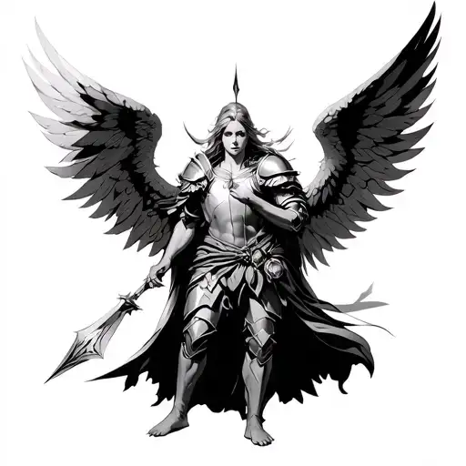 Powerful Angel Using Spear To Pierce An Armour
