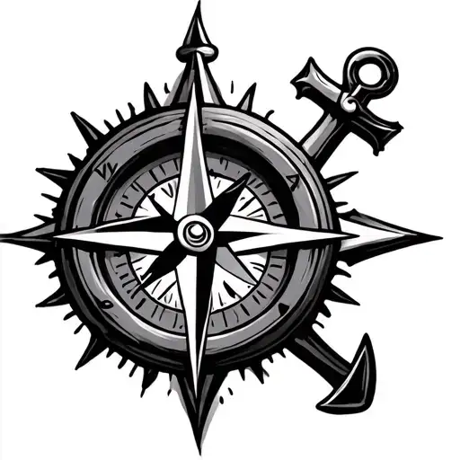 Compass Ship With Anchor Cross