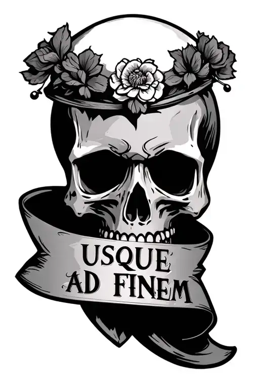 Skull With Banner That Says Usque Ad Finem